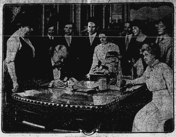 Dunne Signing Suggrage Bill - July 14 1914 p